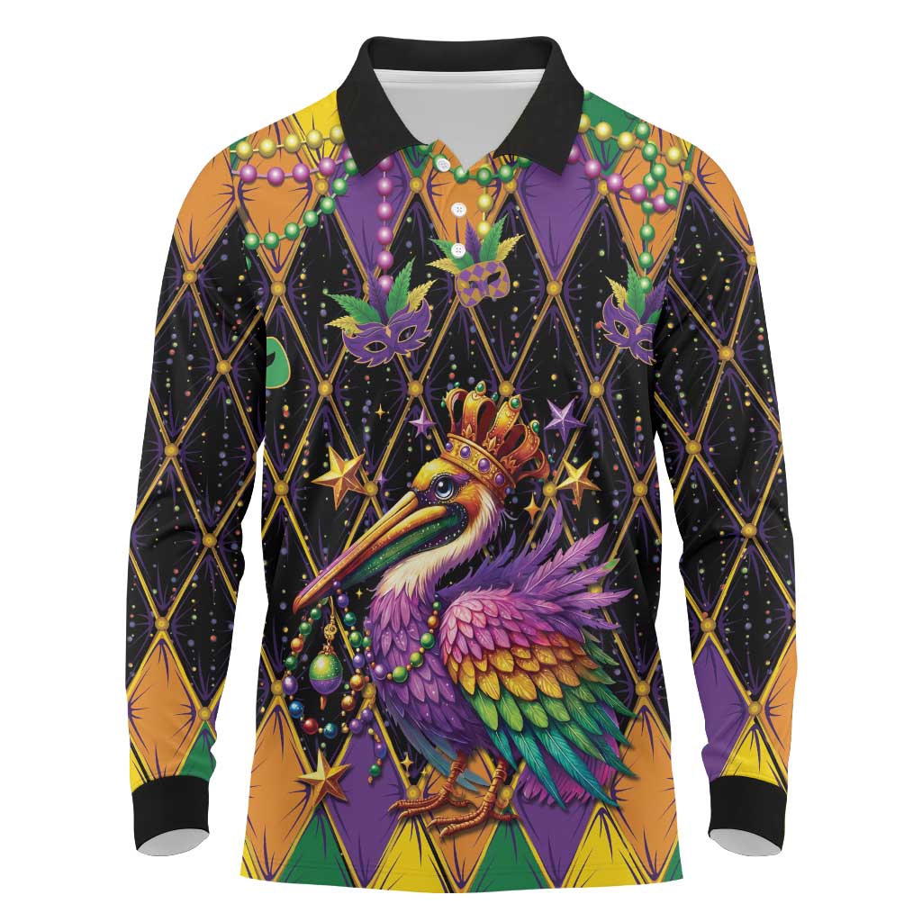 Pelican Mardi Gras Carnival Long Sleeve Polo Shirt Fat Tuesday - Wonder Print Shop