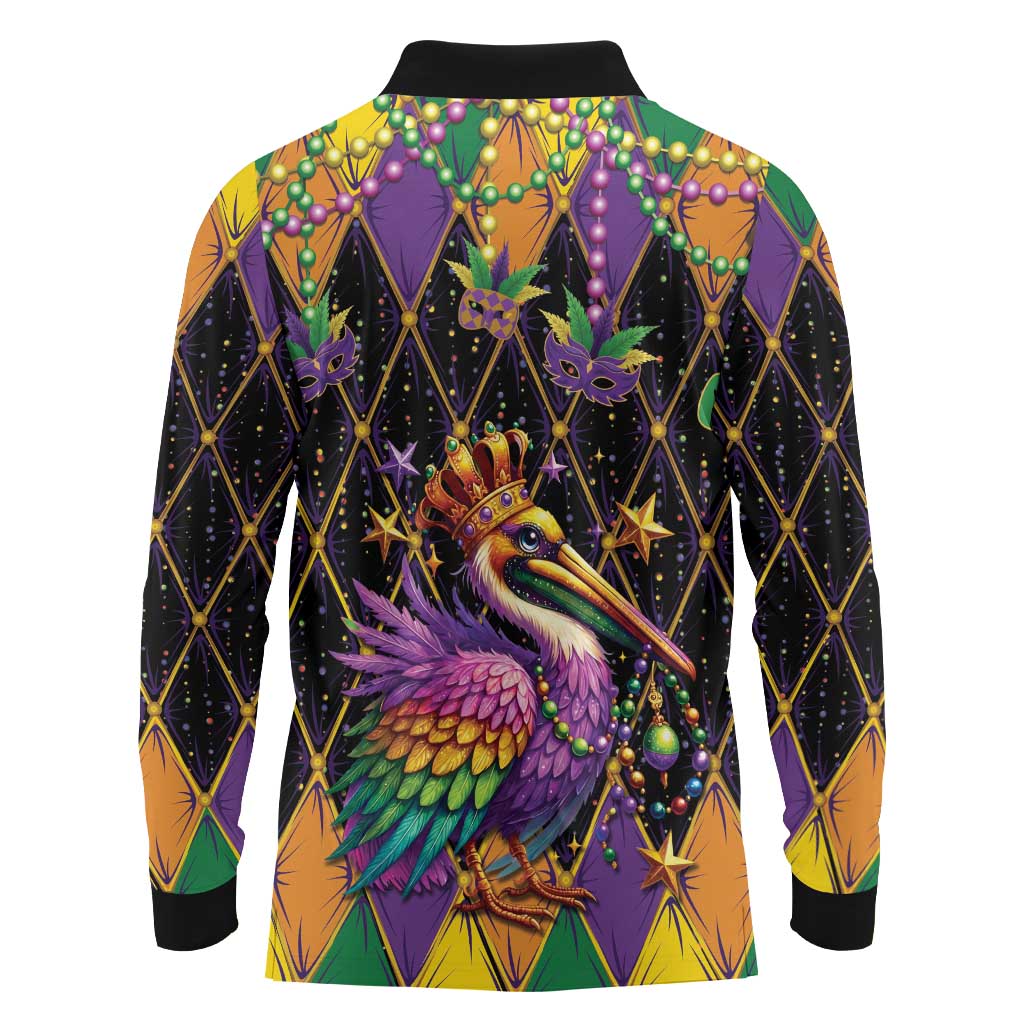 Pelican Mardi Gras Carnival Long Sleeve Polo Shirt Fat Tuesday - Wonder Print Shop