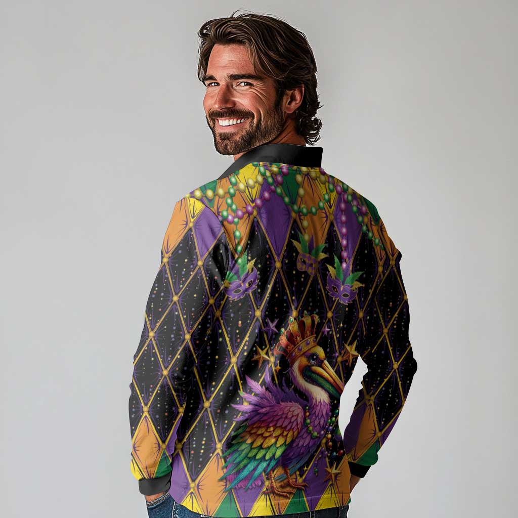 Pelican Mardi Gras Carnival Long Sleeve Polo Shirt Fat Tuesday - Wonder Print Shop