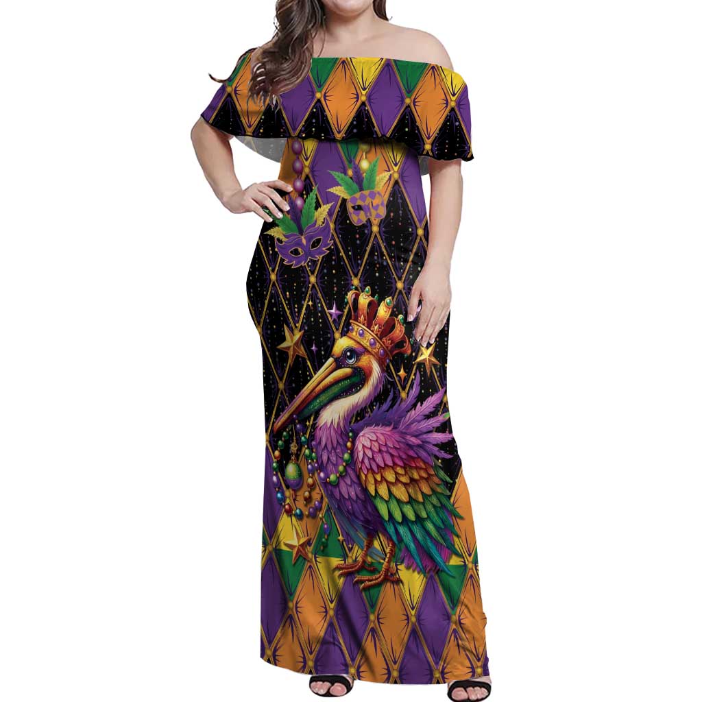 Pelican Mardi Gras Carnival Off Shoulder Maxi Dress Fat Tuesday - Wonder Print Shop