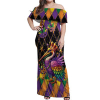 Pelican Mardi Gras Carnival Off Shoulder Maxi Dress Fat Tuesday - Wonder Print Shop
