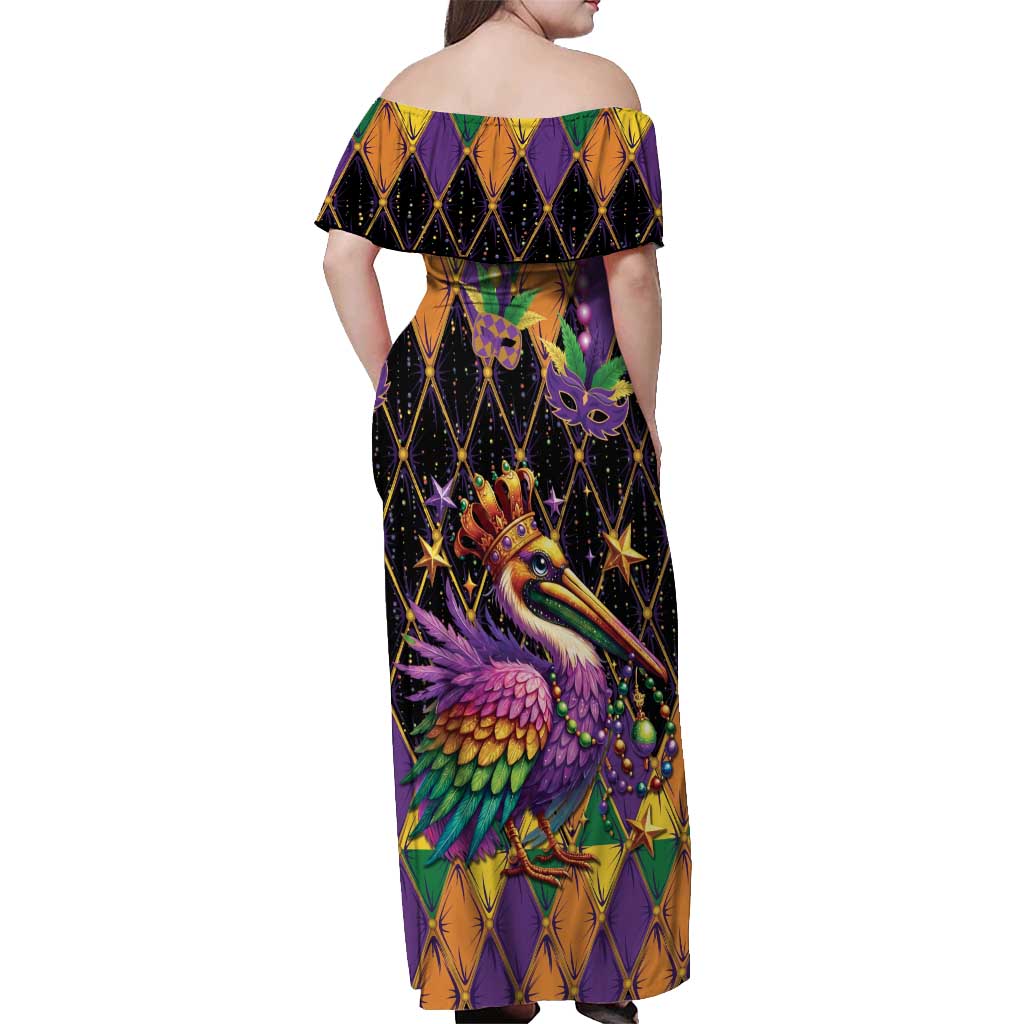 Pelican Mardi Gras Carnival Off Shoulder Maxi Dress Fat Tuesday - Wonder Print Shop