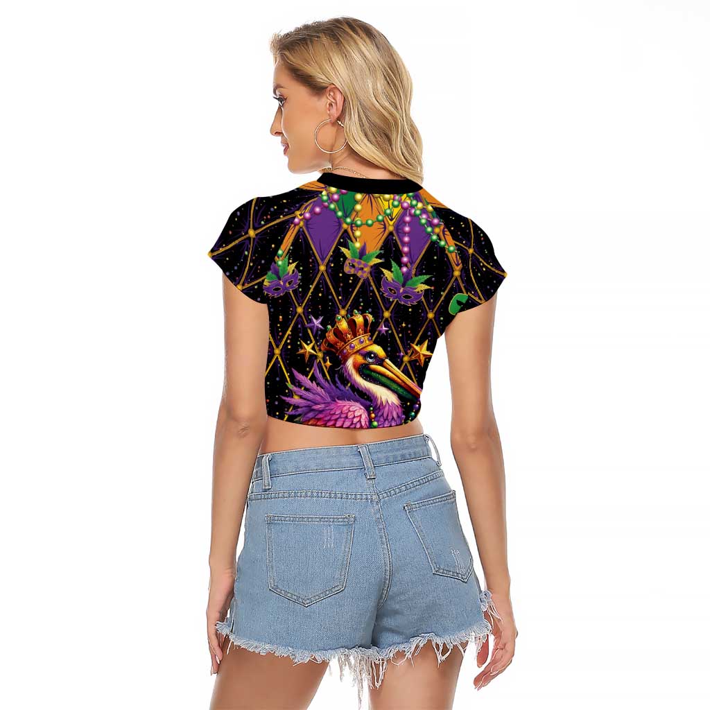 Pelican Mardi Gras Carnival Raglan Cropped T Shirt Fat Tuesday - Wonder Print Shop