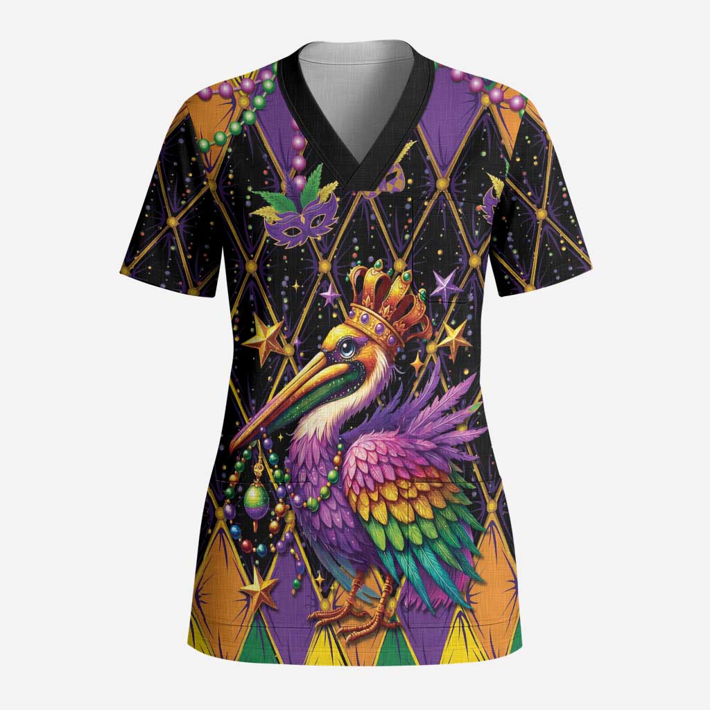 Pelican Mardi Gras Carnival Scrub Top Fat Tuesday - Wonder Print Shop