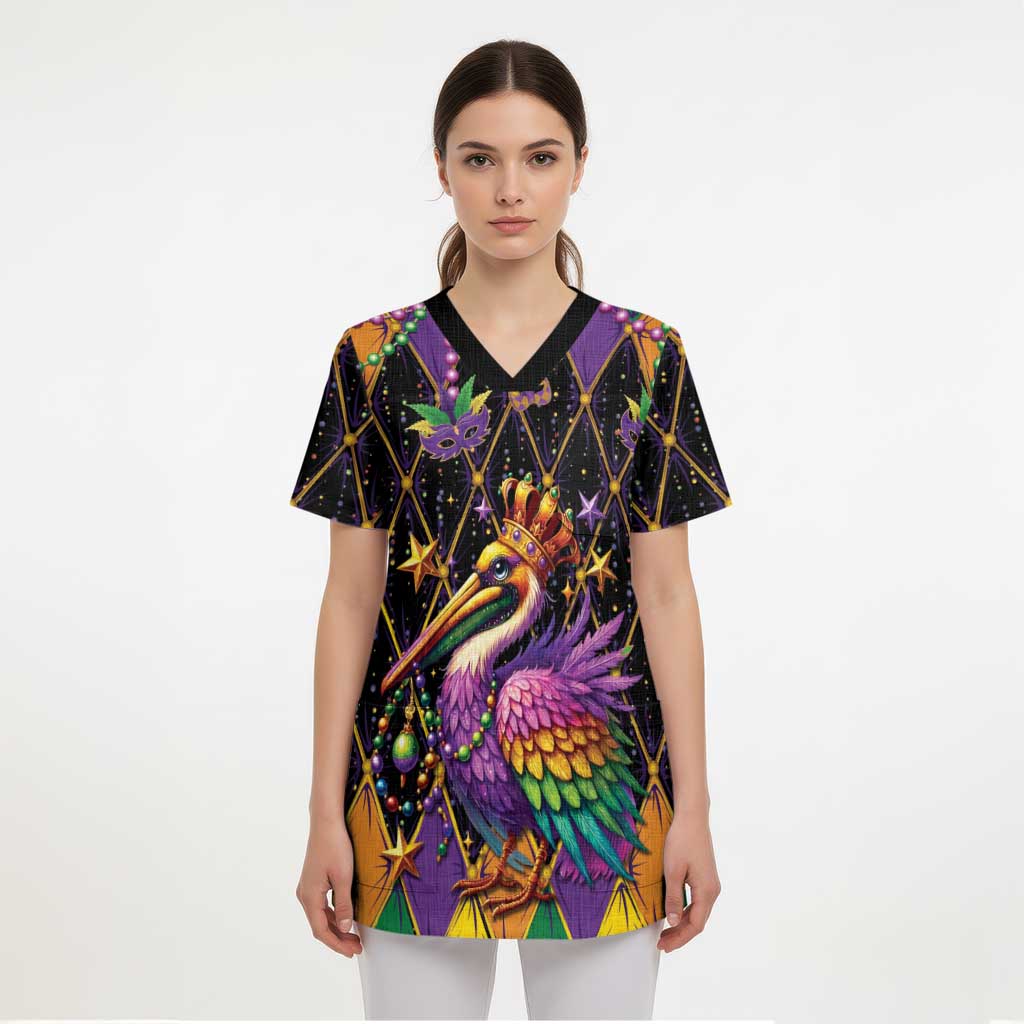 Pelican Mardi Gras Carnival Scrub Top Fat Tuesday - Wonder Print Shop