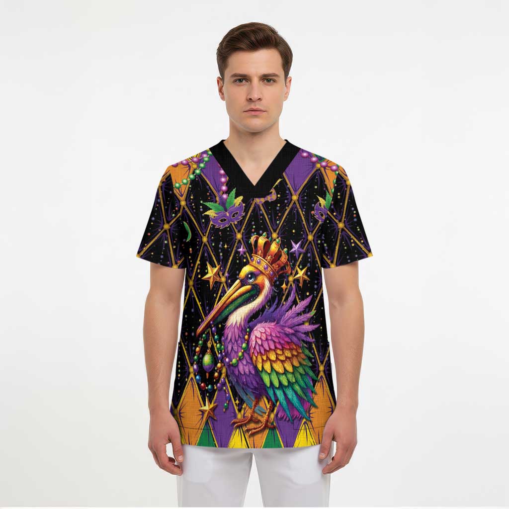 Pelican Mardi Gras Carnival Scrub Top Fat Tuesday - Wonder Print Shop