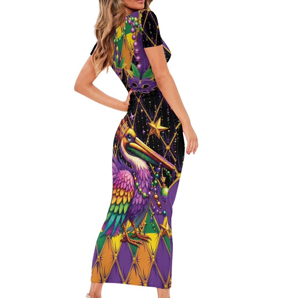 Pelican Mardi Gras Carnival Short Sleeve Bodycon Dress Fat Tuesday - Wonder Print Shop