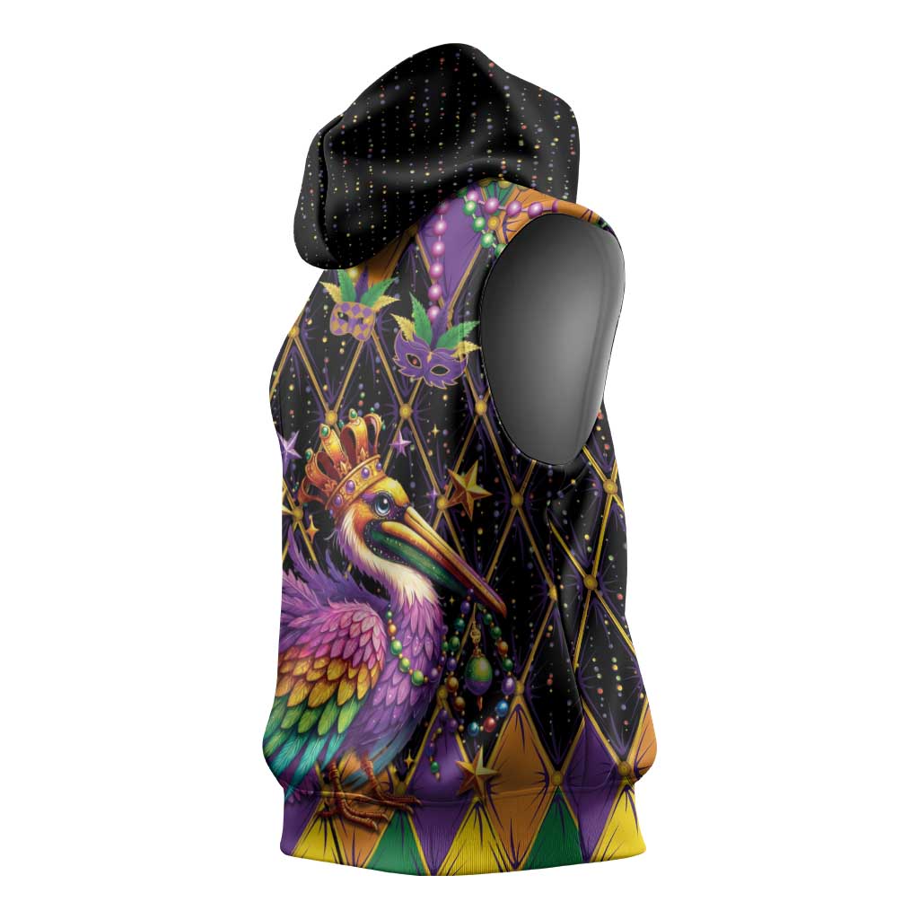 Pelican Mardi Gras Carnival Sleeveless Hoodie Fat Tuesday - Wonder Print Shop