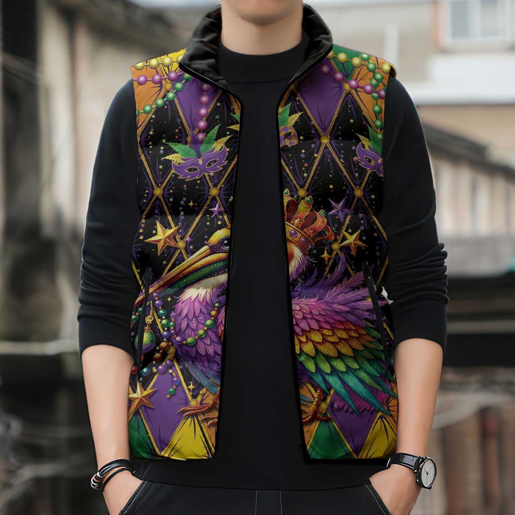 Pelican Mardi Gras Carnival Sleeveless Puffer Jacket Fat Tuesday - Wonder Print Shop