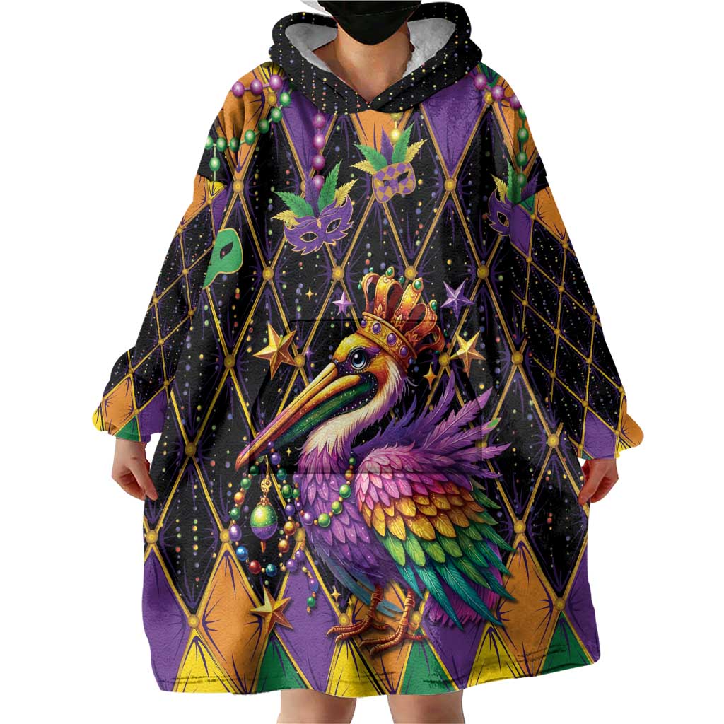 Pelican Mardi Gras Carnival Wearable Blanket Hoodie Fat Tuesday - Wonder Print Shop