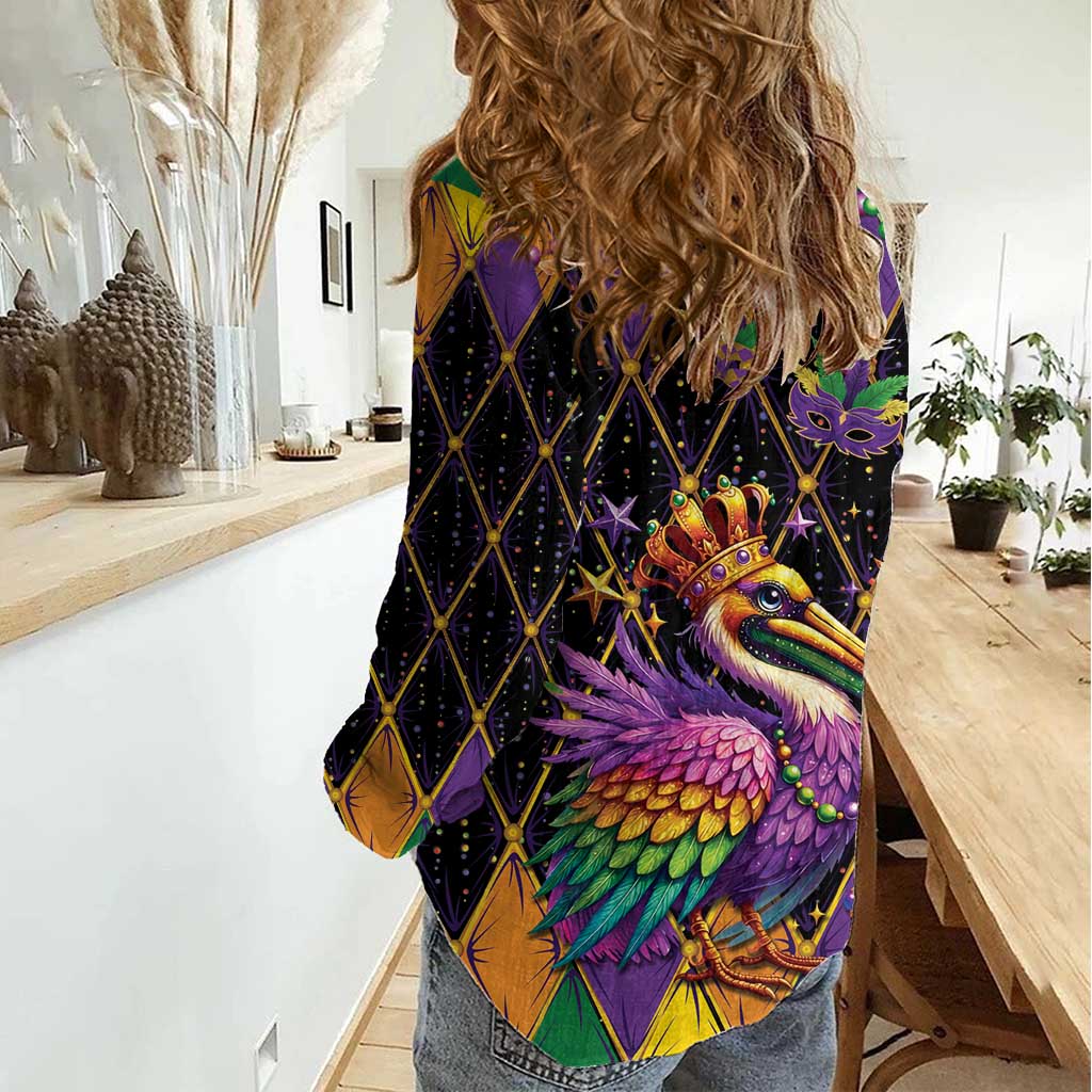 Pelican Mardi Gras Carnival Women Casual Shirt Fat Tuesday - Wonder Print Shop