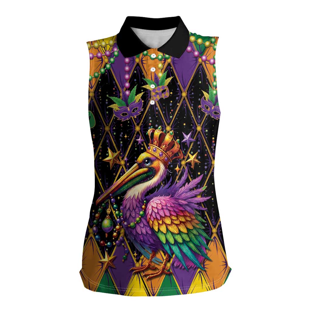 Pelican Mardi Gras Carnival Women Sleeveless Polo Shirt Fat Tuesday - Wonder Print Shop