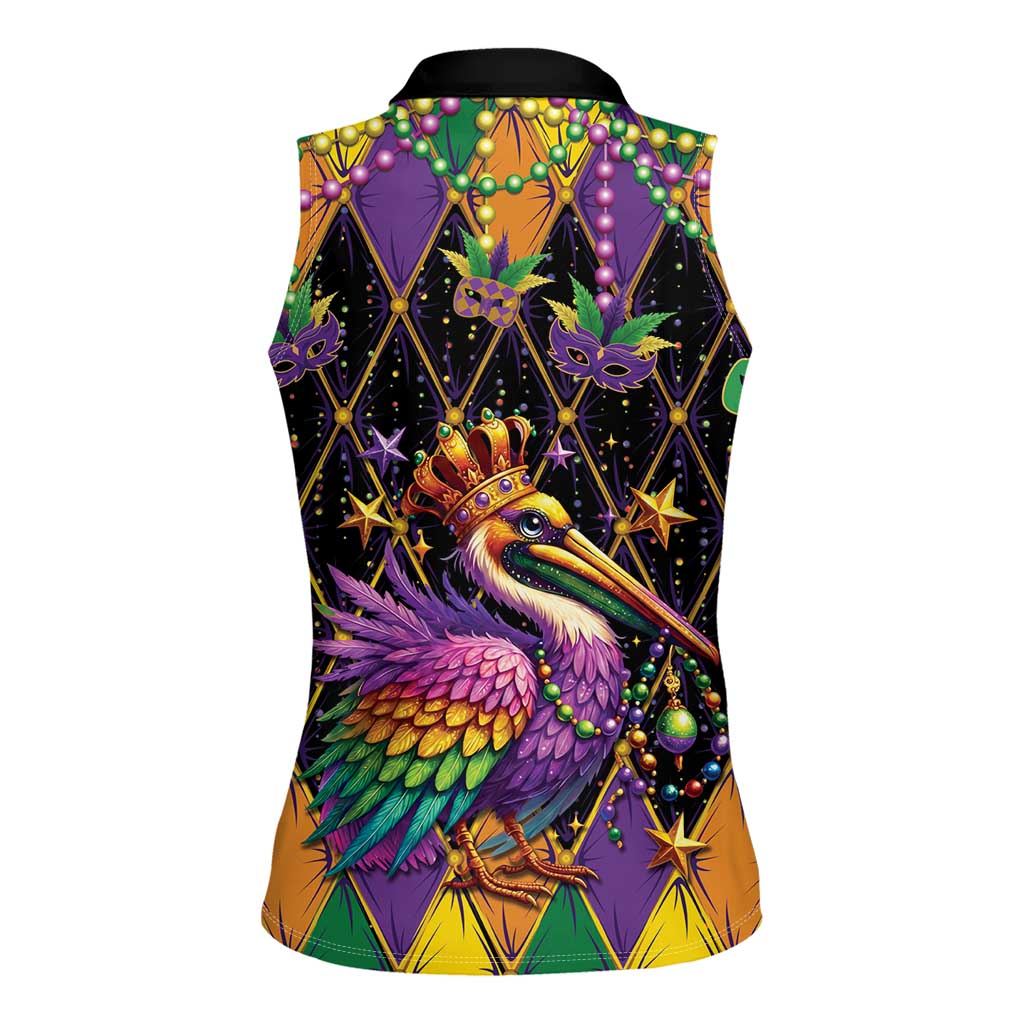 Pelican Mardi Gras Carnival Women Sleeveless Polo Shirt Fat Tuesday - Wonder Print Shop