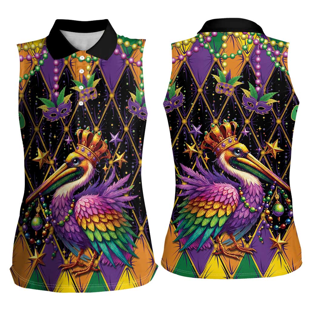 Pelican Mardi Gras Carnival Women Sleeveless Polo Shirt Fat Tuesday - Wonder Print Shop