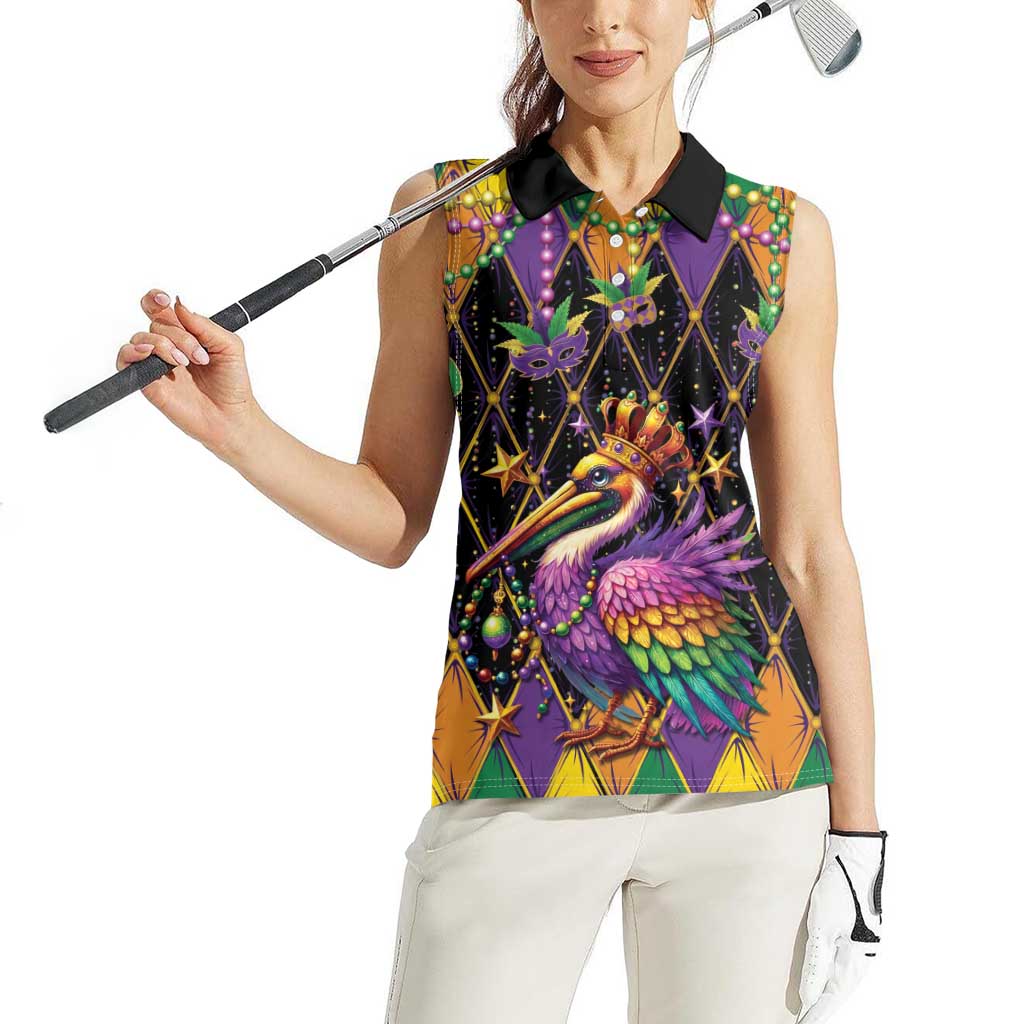 Pelican Mardi Gras Carnival Women Sleeveless Polo Shirt Fat Tuesday - Wonder Print Shop