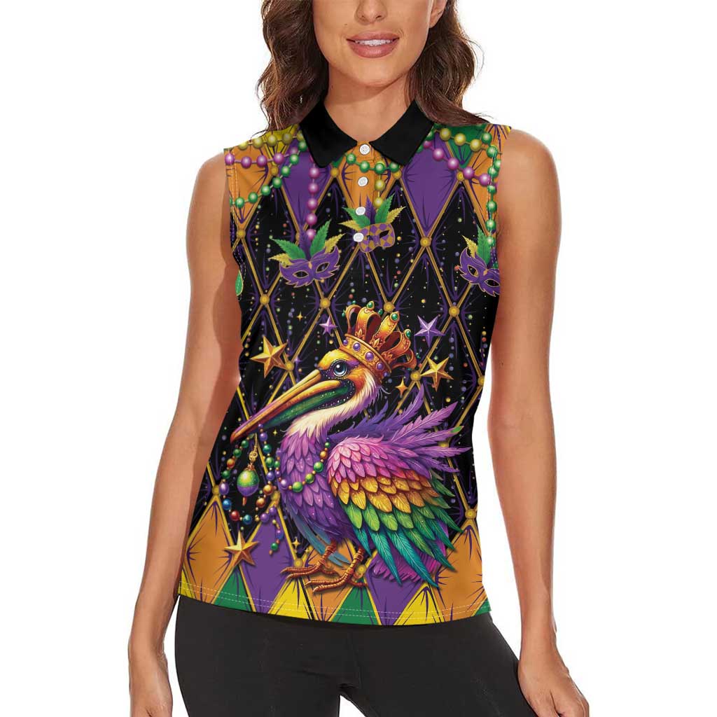 Pelican Mardi Gras Carnival Women Sleeveless Polo Shirt Fat Tuesday - Wonder Print Shop