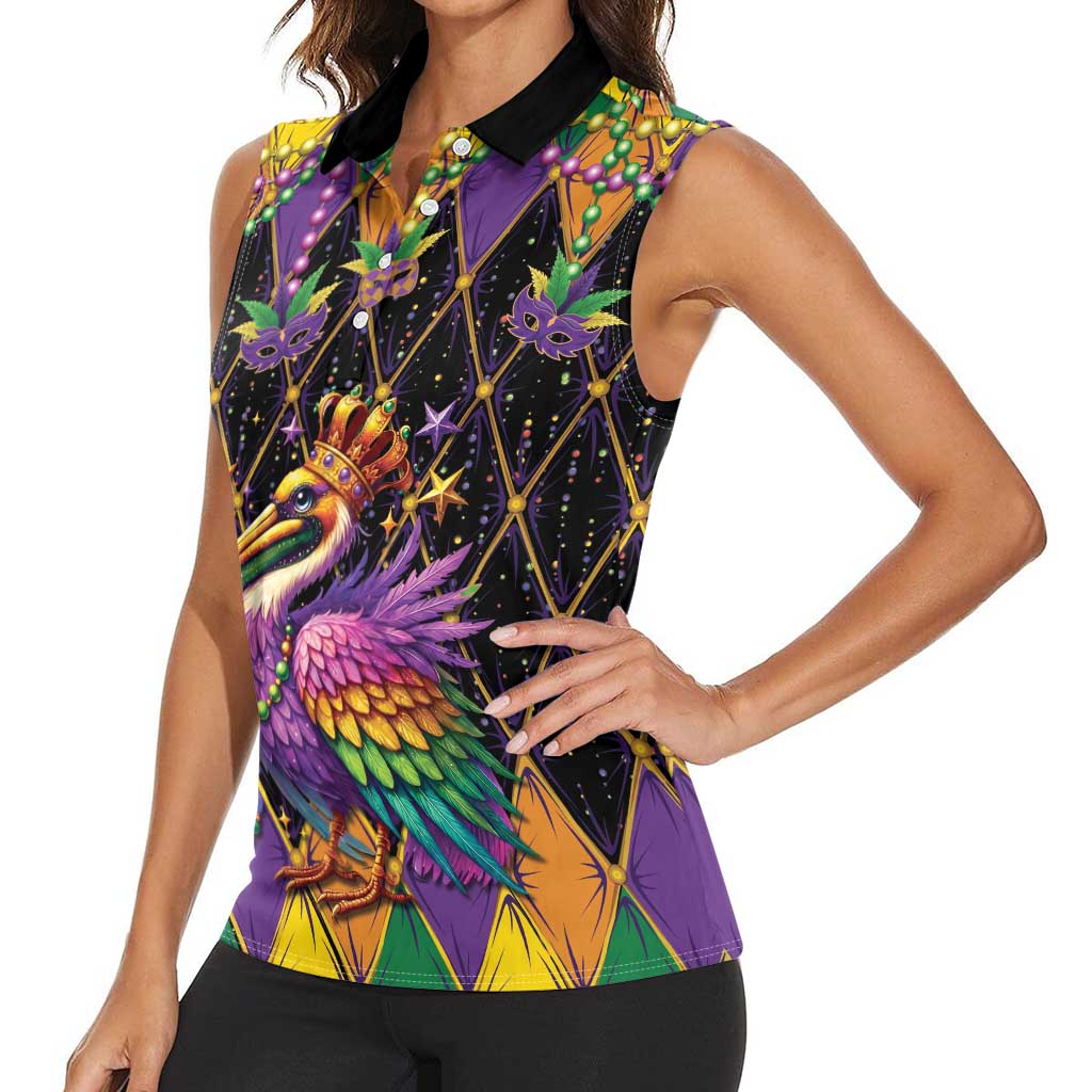 Pelican Mardi Gras Carnival Women Sleeveless Polo Shirt Fat Tuesday - Wonder Print Shop