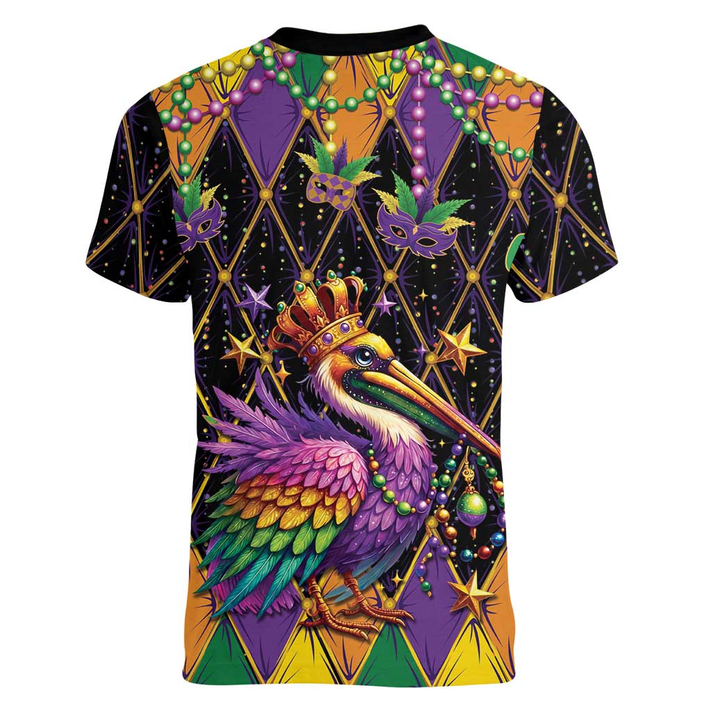 Pelican Mardi Gras Carnival Women V-Neck T-Shirt Fat Tuesday - Wonder Print Shop