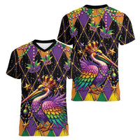 Pelican Mardi Gras Carnival Women V-Neck T-Shirt Fat Tuesday - Wonder Print Shop