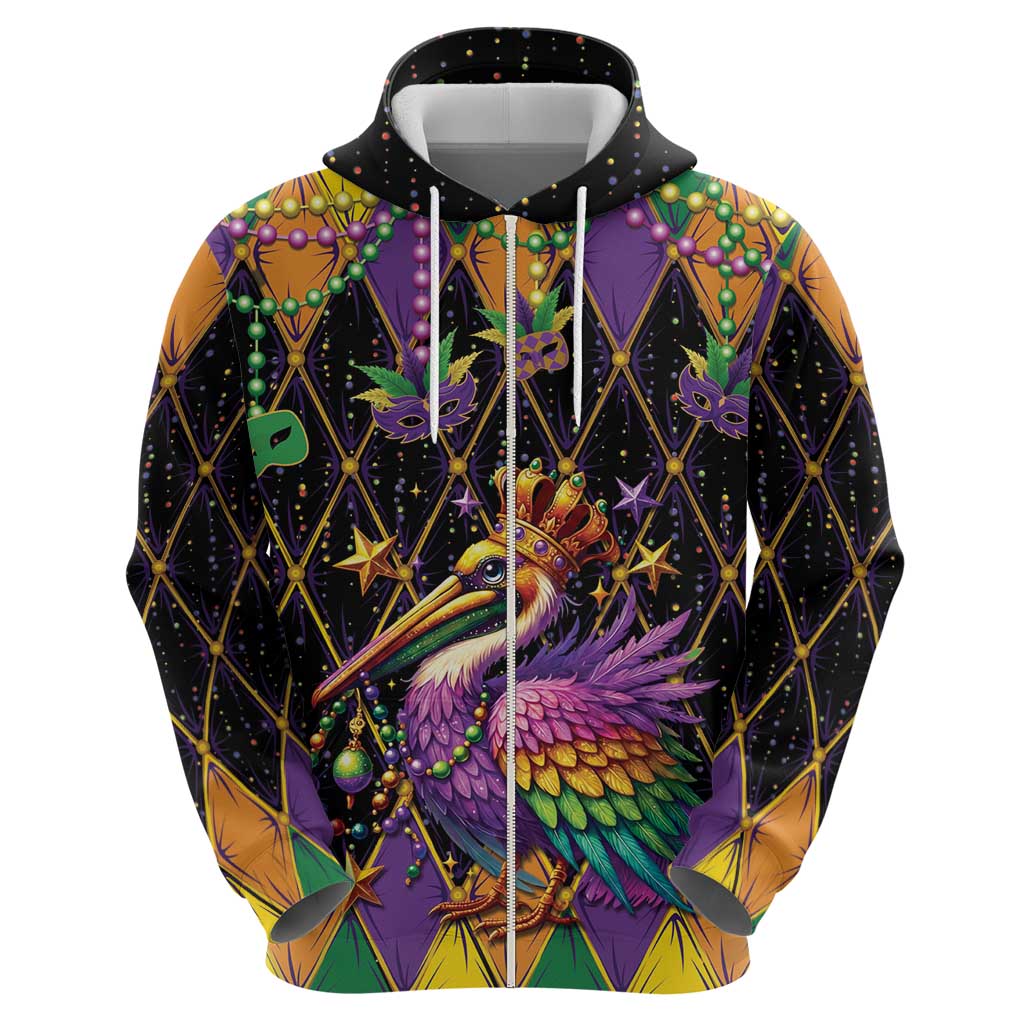 Pelican Mardi Gras Carnival Zip Hoodie Fat Tuesday - Wonder Print Shop