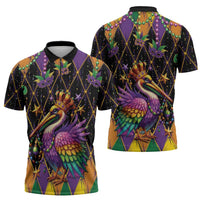 Pelican Mardi Gras Carnival Zipper Polo Shirt Fat Tuesday - Wonder Print Shop
