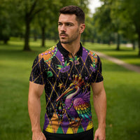 Pelican Mardi Gras Carnival Zipper Polo Shirt Fat Tuesday - Wonder Print Shop