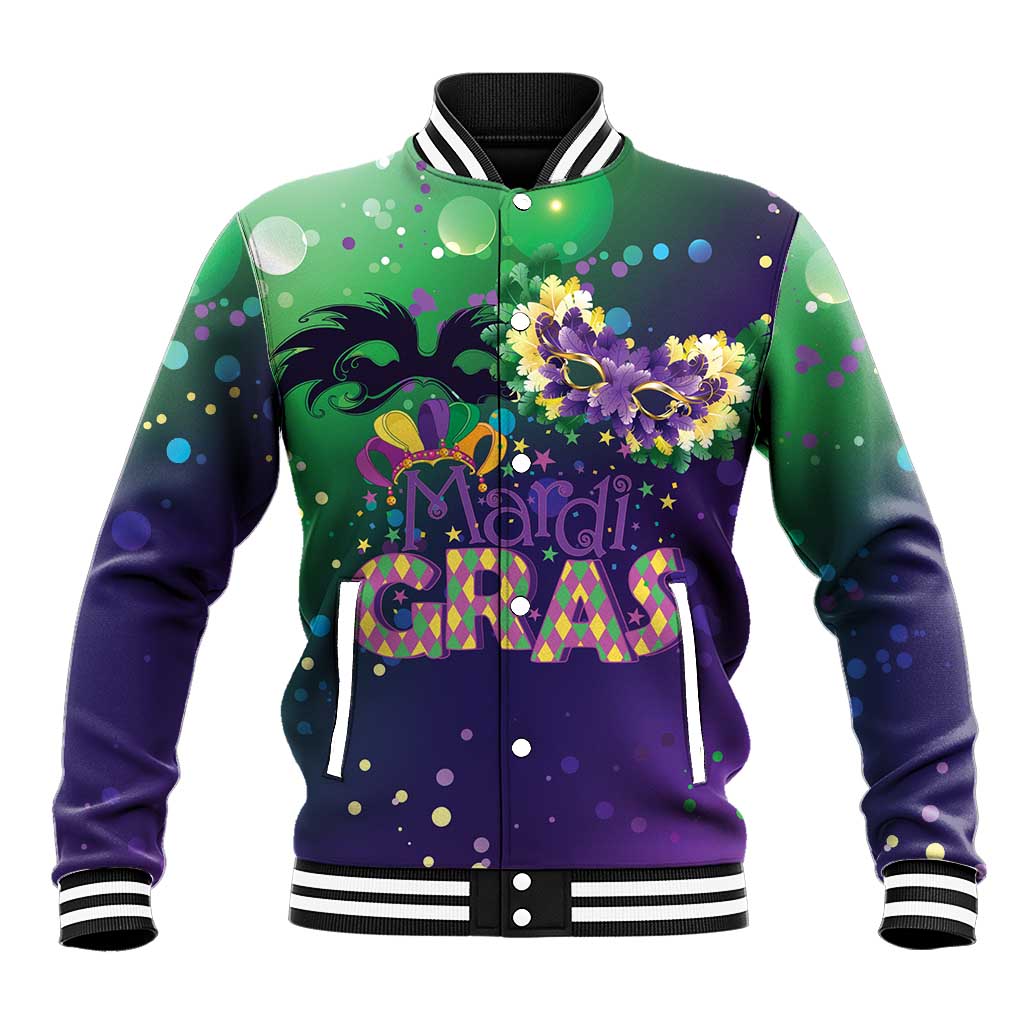 Mardi Gras Masquerade Mask Baseball Jacket NOLA Vibe - Wonder Print Shop