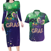 Mardi Gras Masquerade Mask Couples Matching Long Sleeve Bodycon Dress and Hawaiian Shirt NOLA Vibe - Wonder Print Shop