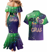 Mardi Gras Masquerade Mask Couples Matching Mermaid Dress and Hawaiian Shirt NOLA Vibe - Wonder Print Shop