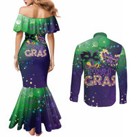 Mardi Gras Masquerade Mask Couples Matching Mermaid Dress and Long Sleeve Button Shirt NOLA Vibe - Wonder Print Shop
