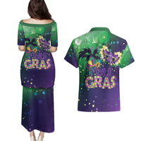 Mardi Gras Masquerade Mask Couples Matching Puletasi and Hawaiian Shirt NOLA Vibe - Wonder Print Shop
