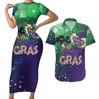 Mardi Gras Masquerade Mask Couples Matching Short Sleeve Bodycon Dress and Hawaiian Shirt NOLA Vibe - Wonder Print Shop