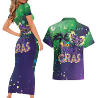Mardi Gras Masquerade Mask Couples Matching Short Sleeve Bodycon Dress and Hawaiian Shirt NOLA Vibe - Wonder Print Shop