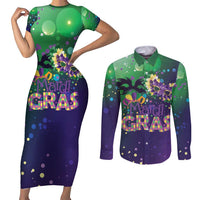 Mardi Gras Masquerade Mask Couples Matching Short Sleeve Bodycon Dress and Long Sleeve Button Shirt NOLA Vibe - Wonder Print Shop