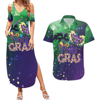 Mardi Gras Masquerade Mask Couples Matching Summer Maxi Dress and Hawaiian Shirt NOLA Vibe - Wonder Print Shop
