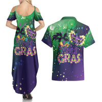 Mardi Gras Masquerade Mask Couples Matching Summer Maxi Dress and Hawaiian Shirt NOLA Vibe - Wonder Print Shop