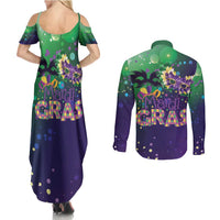 Mardi Gras Masquerade Mask Couples Matching Summer Maxi Dress and Long Sleeve Button Shirt NOLA Vibe - Wonder Print Shop