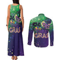 Mardi Gras Masquerade Mask Couples Matching Tank Maxi Dress and Long Sleeve Button Shirt NOLA Vibe - Wonder Print Shop