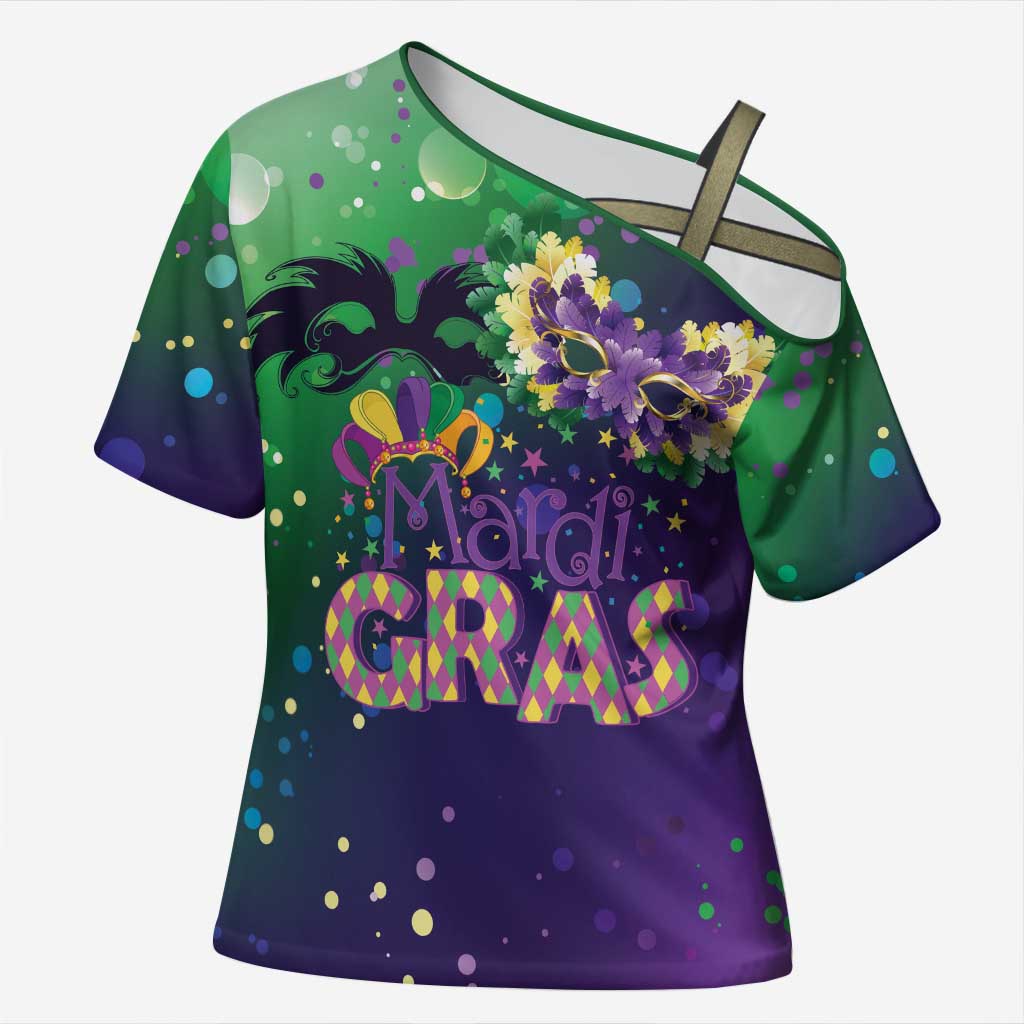 Mardi Gras Masquerade Mask Cross Shoulder Shirt NOLA Vibe - Wonder Print Shop