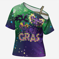 Mardi Gras Masquerade Mask Cross Shoulder Shirt NOLA Vibe - Wonder Print Shop