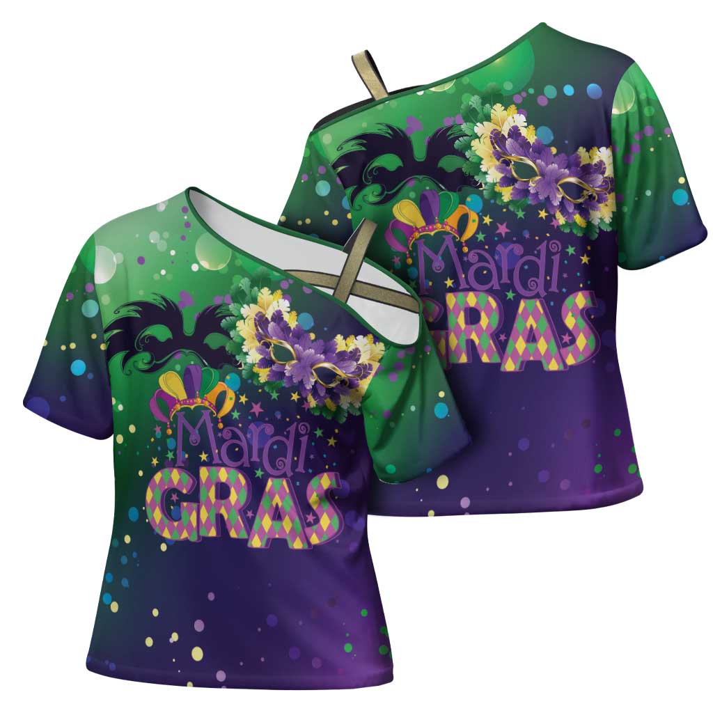 Mardi Gras Masquerade Mask Cross Shoulder Shirt NOLA Vibe - Wonder Print Shop
