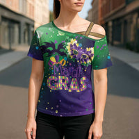 Mardi Gras Masquerade Mask Cross Shoulder Shirt NOLA Vibe - Wonder Print Shop