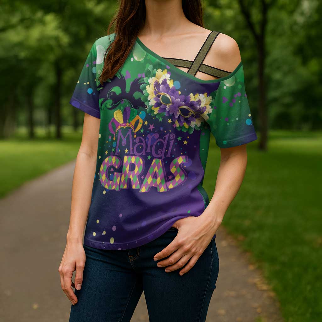 Mardi Gras Masquerade Mask Cross Shoulder Shirt NOLA Vibe - Wonder Print Shop