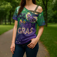 Mardi Gras Masquerade Mask Cross Shoulder Shirt NOLA Vibe - Wonder Print Shop