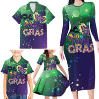 Mardi Gras Masquerade Mask Family Matching Long Sleeve Bodycon Dress and Hawaiian Shirt NOLA Vibe - Wonder Print Shop