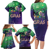 Mardi Gras Masquerade Mask Family Matching Long Sleeve Bodycon Dress and Hawaiian Shirt NOLA Vibe - Wonder Print Shop