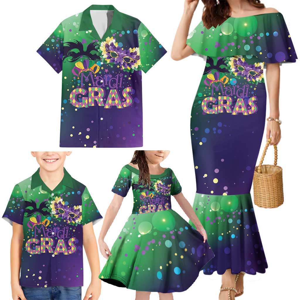Mardi Gras Masquerade Mask Family Matching Mermaid Dress and Hawaiian Shirt NOLA Vibe - Wonder Print Shop