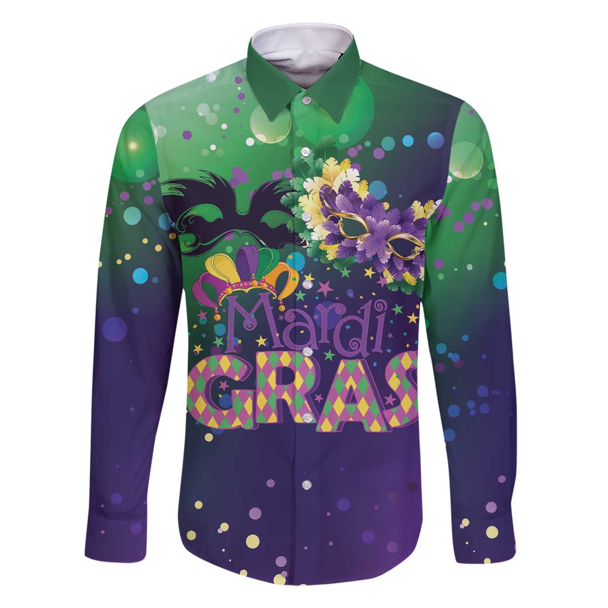 Mardi Gras Masquerade Mask Family Matching Off The Shoulder Long Sleeve Dress and Hawaiian Shirt NOLA Vibe - Wonder Print Shop