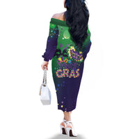 Mardi Gras Masquerade Mask Family Matching Off The Shoulder Long Sleeve Dress and Hawaiian Shirt NOLA Vibe - Wonder Print Shop