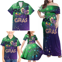 Mardi Gras Masquerade Mask Family Matching Off Shoulder Maxi Dress and Hawaiian Shirt NOLA Vibe - Wonder Print Shop